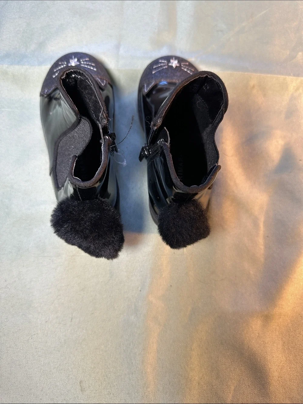 Primark Black Patent Girls' Ankle Boots with Glitter Cat Toes